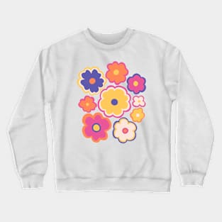 Hippie retro 70s flower pattern in pink, yellow and blue Crewneck Sweatshirt